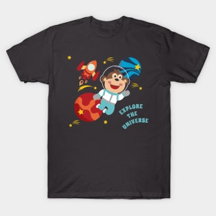 Space monkey or astronaut in a space suit with cartoon style T-Shirt